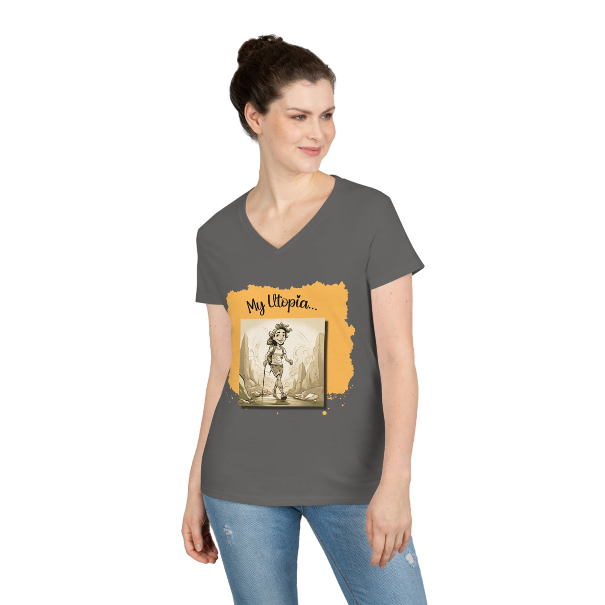 Ladies' V-Neck T-Shirt - Hiking - Positivity Mode