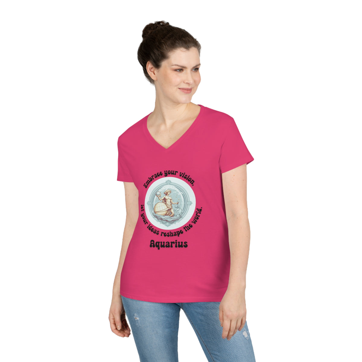 Ladies' V-Neck T-Shirt - Aquarius - Embrace your vision, let your ideas reshape the world