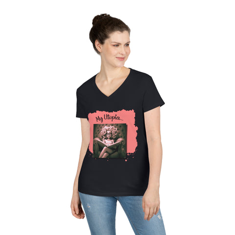 Ladies' V-Neck T-Shirt - Reading - Happy Vibes