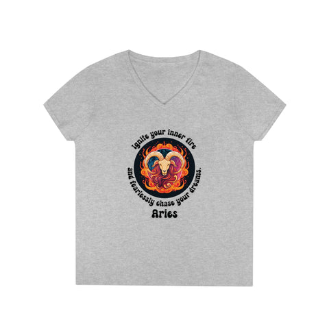 Ladies' V-Neck T-Shirt - Aries - Ignite your inner fire and fearlessly chase your dreams