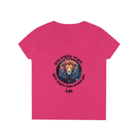 Ladies' V-Neck T-Shirt - Leo - Shine brightly, let your spirit inspire those around you