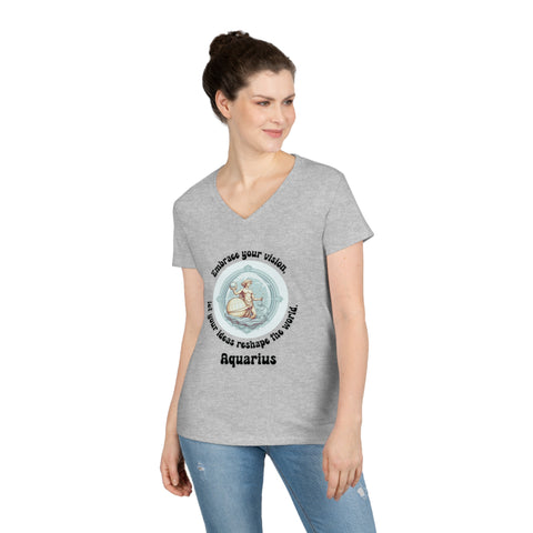 Ladies' V-Neck T-Shirt - Aquarius - Embrace your vision, let your ideas reshape the world