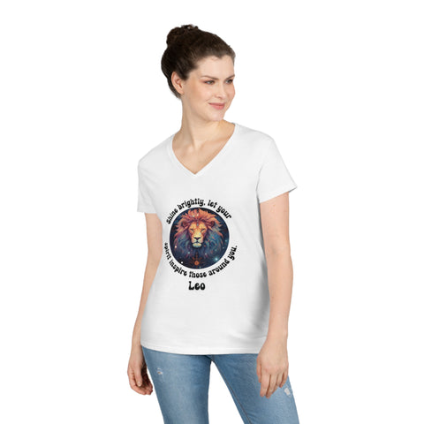 Ladies' V-Neck T-Shirt - Leo - Shine brightly, let your spirit inspire those around you