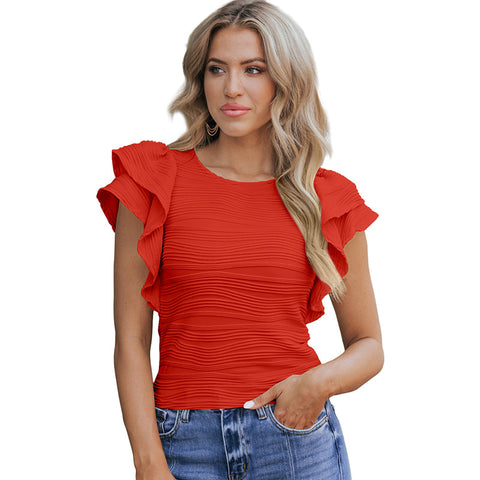 Fashion Texture Ruffled Short Sleeve Top