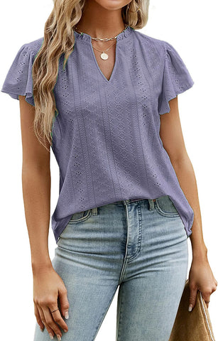 Jacquard V-neck Short Sleeve Top