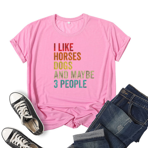 I Like Horses Short Sleeve Crew Neck Top