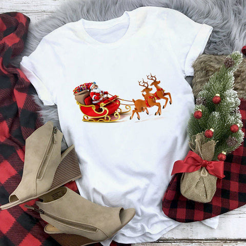 Christmas Multi Design Print Crew Neck T-shirt Top