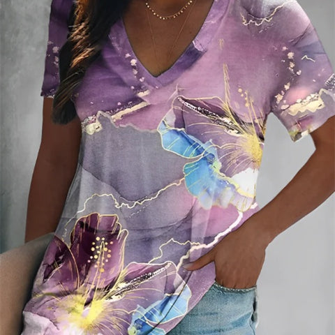 Multi Color Round Neck Short Sleeve Top