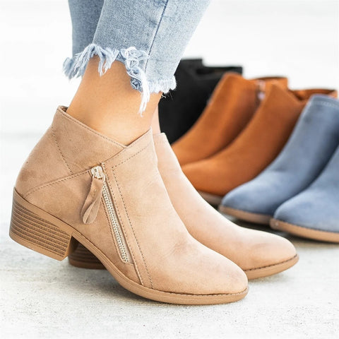 Women's Suede Boots Boots Chunky Heel Side Zip