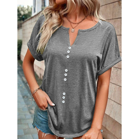 Button Front V-neck Short Sleeve Top