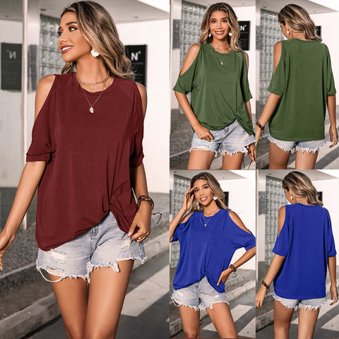 Open Shoulder Solid Color Summer Top