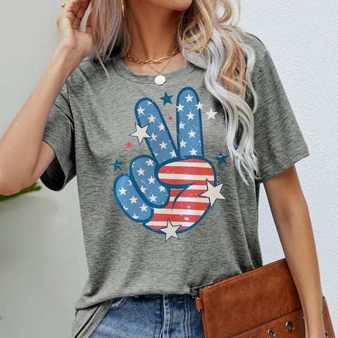 Independence Day Round Neck Short Sleeve Printed T-shirt