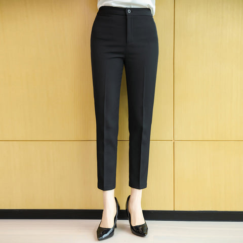 Professional Suit Women's Mid-waist Work Black Trousers Cropped Pants