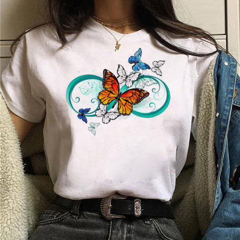 Fashion Women's Butterfly Print Short Sleeve T-Shirt