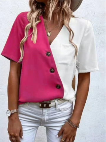 Women's Chiffon Fashion Contrast Short Sleeve Top