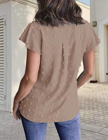 Women V Neck Ruffle Short Sleeve Blouse