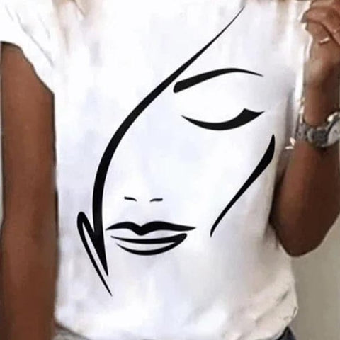 Women's 3D Face Print Short-sleeved Top