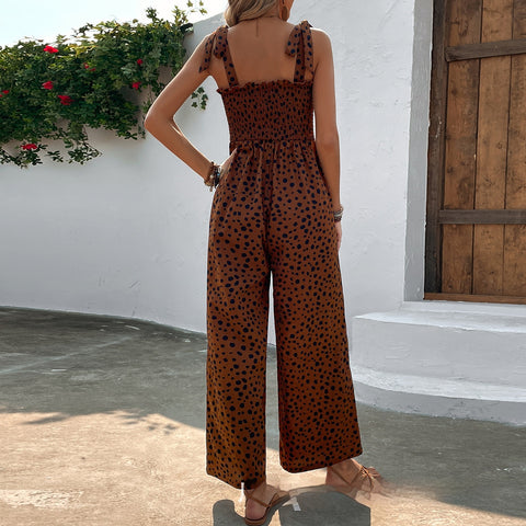 Pocket Waist Slimming Polka Dot Jumpsuit