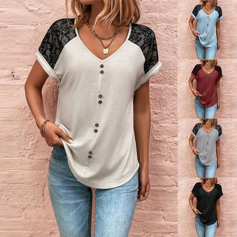 Women's Lace Stitching V-neck Top