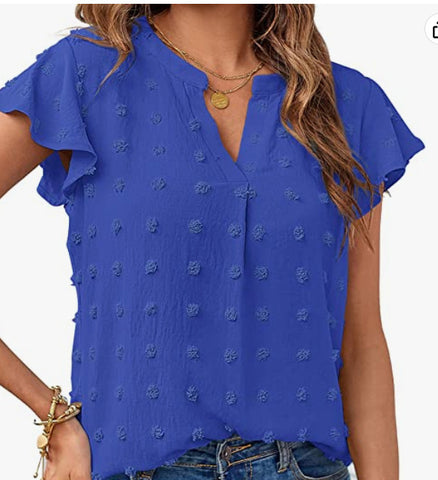 Women V Neck Ruffle Short Sleeve Blouse