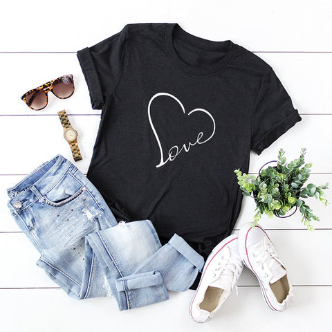 Heart-shaped Love Print T-shirt