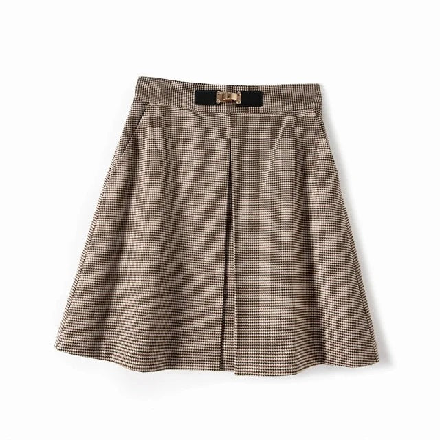 A Line Houndstooth Skirt High Waist Vintage Plaid Mini Skirt