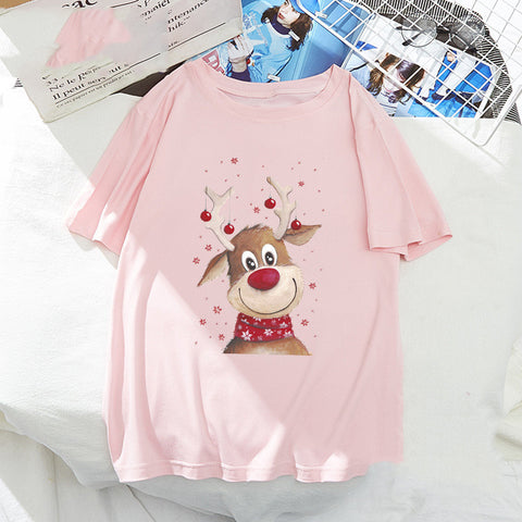 Christmas Santa Elk Short Sleeve Top