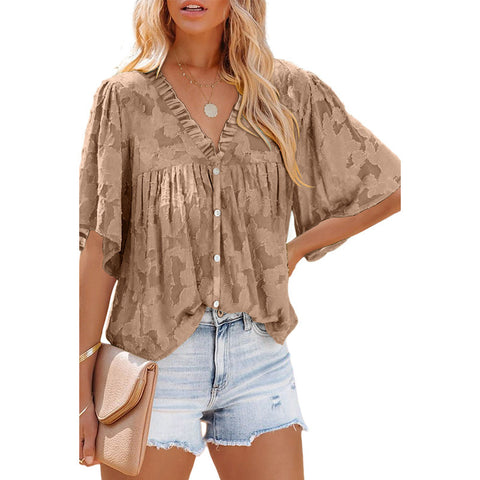 Women's Fashion Chiffon V-Neck Half Sleeve Top