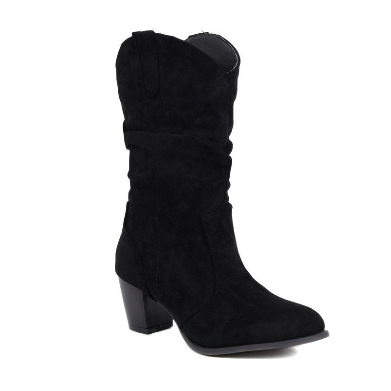 Chunky High Heel Mid-Calf Boots For Women