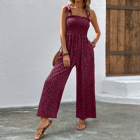 Pocket Waist Slimming Polka Dot Jumpsuit