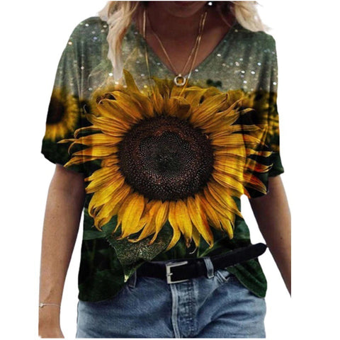 Floral Oil Painting Print T-shirt