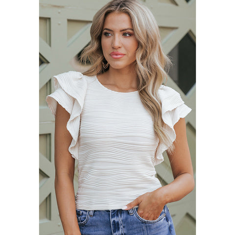 Fashion Texture Ruffled Short Sleeve Top