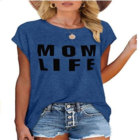 Mom Life Casual Cotton Round Neck Short Sleeve Top