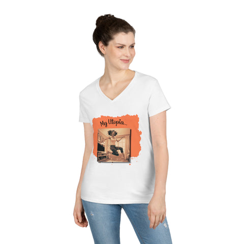 Ladies' V-Neck T-Shirt - Jump Dancing - Fashionably Cozy