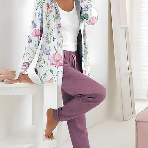 Jacket Print with Solid Color Pants Two-piece Set