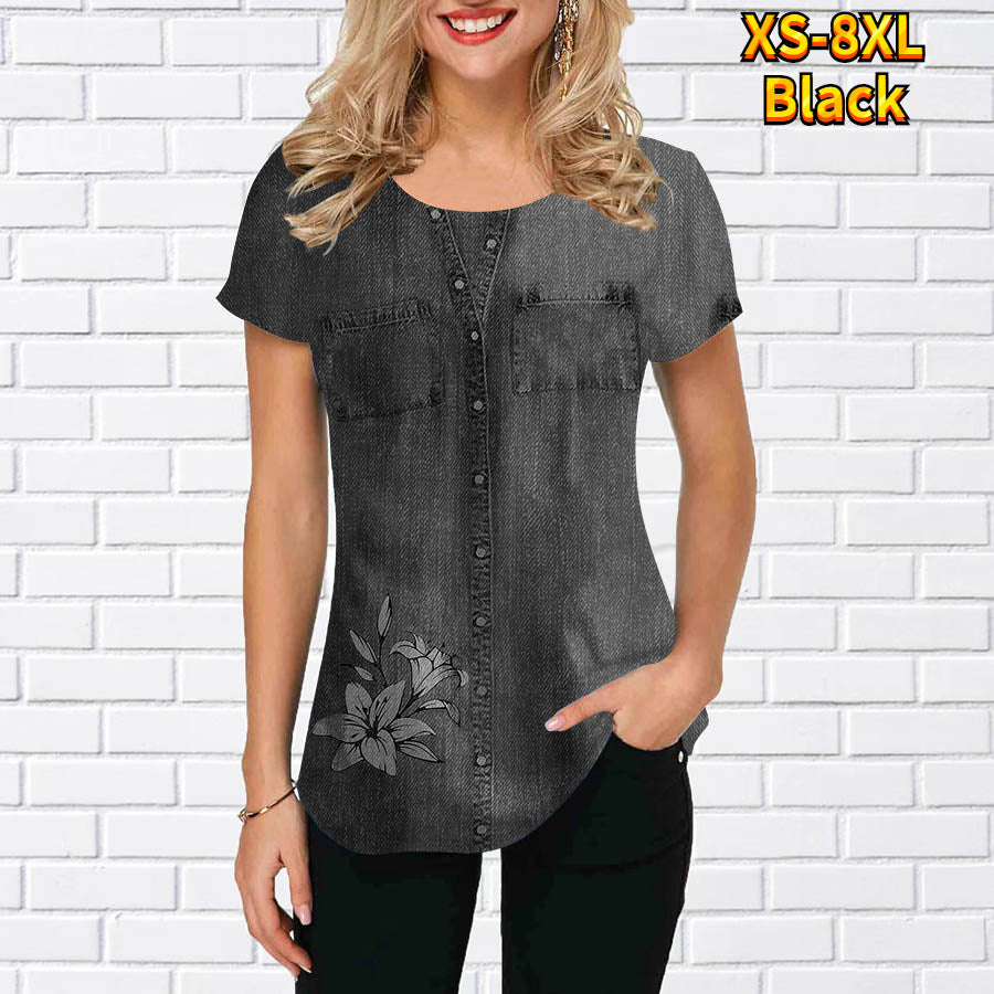 Denim Look Casual Loose Fashion Top