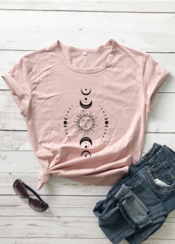 Sun Moon Casual Short Sleeve Top