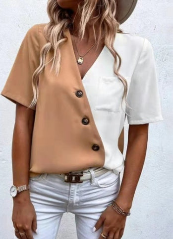 Women's Chiffon Fashion Contrast Short Sleeve Top