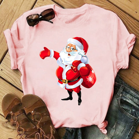 Christmas Print Ladies Short Sleeve Top