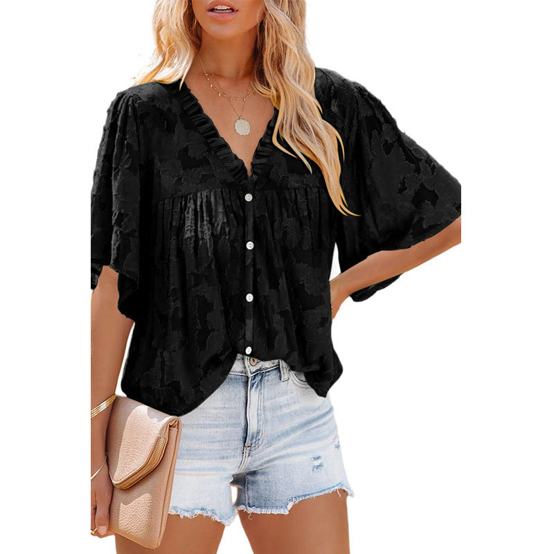 Women's Fashion Chiffon V-Neck Half Sleeve Top