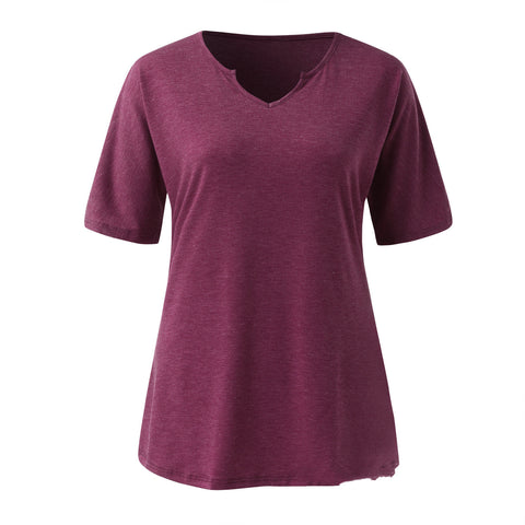 Solid Color V-neck Short-sleeved T-shirt Top