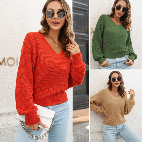 Three-dimensional Feather Loose Autumn And Winter Lantern Sleeve Sweater