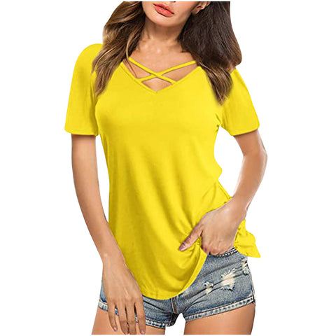 Front Cross V-Neck Short Sleeve Women's Top