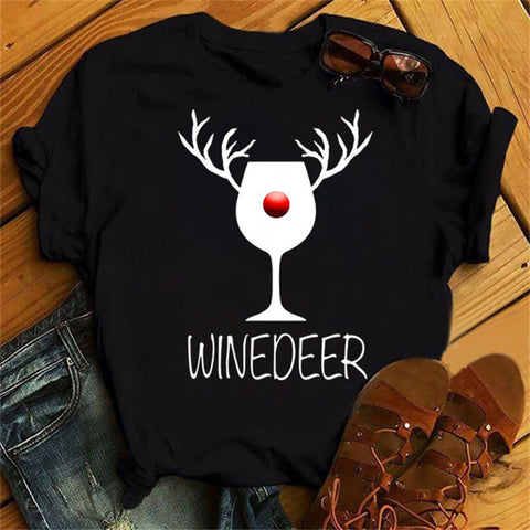 Christmas Humor Wine Glasses T-Shirt Tops