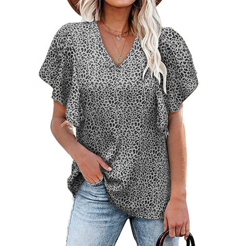 Floral V Neck Casual Short Sleeve Top