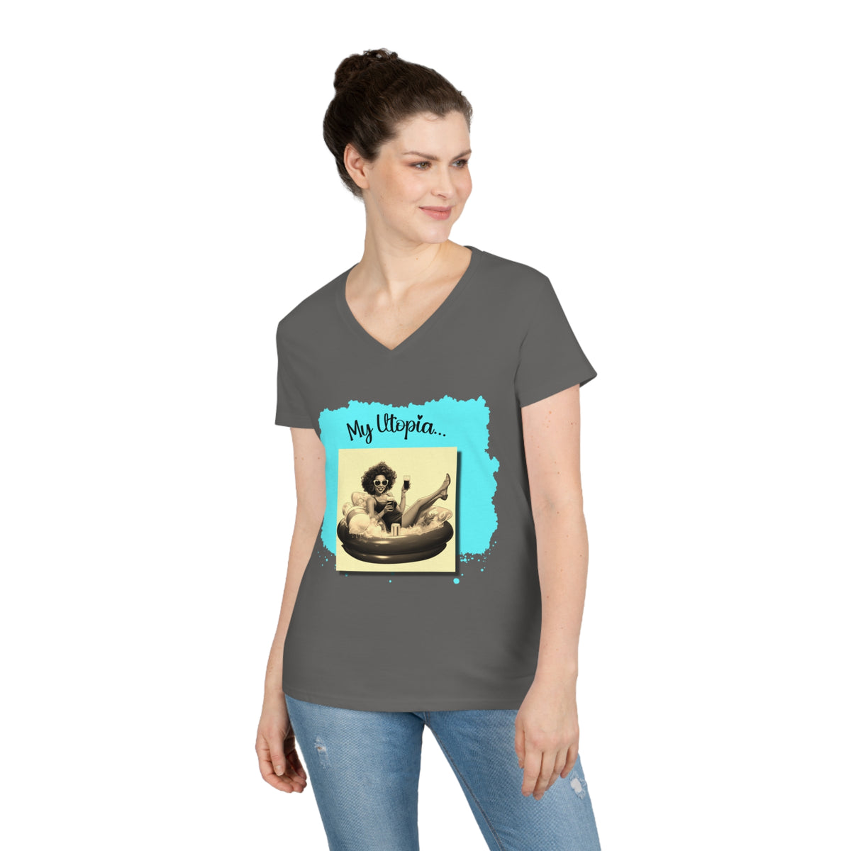 Ladies' V-Neck T-Shirt - Pool Day - Happy Hideaway