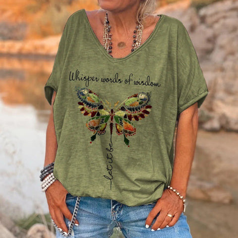 Inspirational Fashion V-neck Printed Top