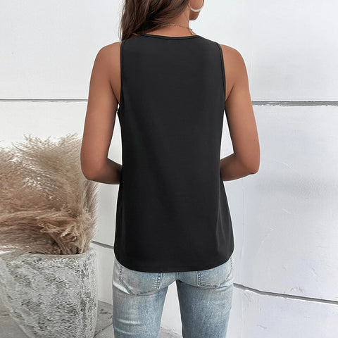 Lace V-Neck Solid Color Sleeveless Top