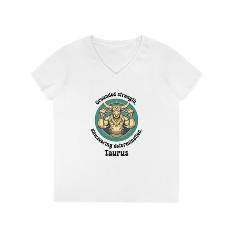 Ladies' V-Neck T-Shirt - Taurus - Grounded strength, unwavering determination