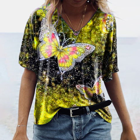 Butterfly Multi Color Short-sleeved T-shirt Women's Top